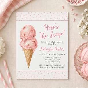 Ice Cream Here’s The Scoop Sprinkle Baby Shower Invitation