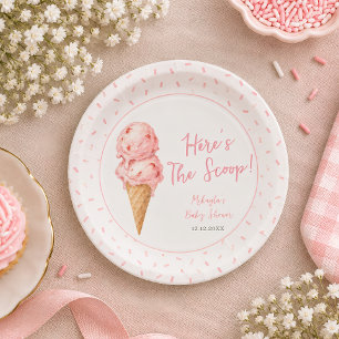 Ice Cream Here’s The Scoop Sprinkle Baby Shower Paper Plates