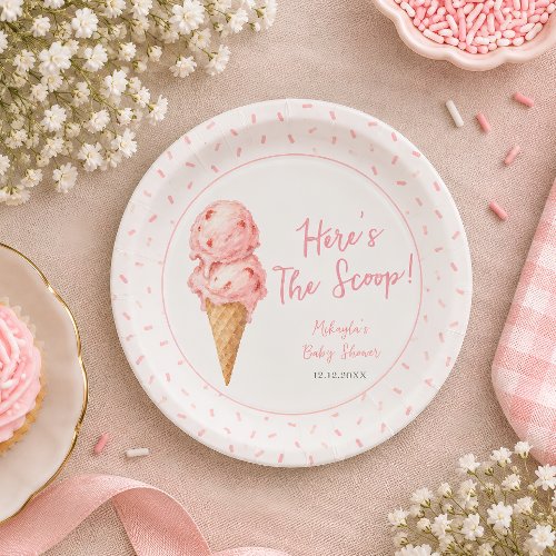 Ice Cream Here’s The Scoop Sprinkle Baby Shower Paper Plates