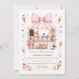 Ice Cream Here’s the Scoop Sweet 2nd Birthday Invitation