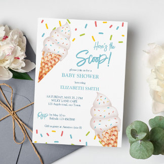 Ice cream here's the scoop baby shower invitation