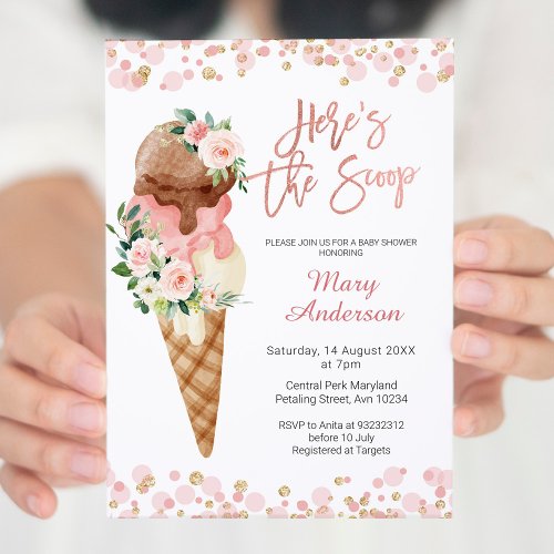 Ice Cream Heres the Scoop Baby Shower Invitation