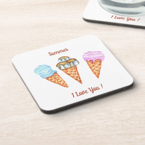 Ice Cream I Love You Cute Summer    Beverage Coaster