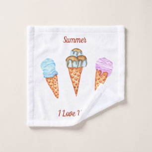 Ice Cream I Love You Cute Summer Wash Cloth