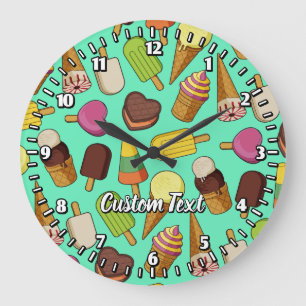Ice Cream Icons Large Clock