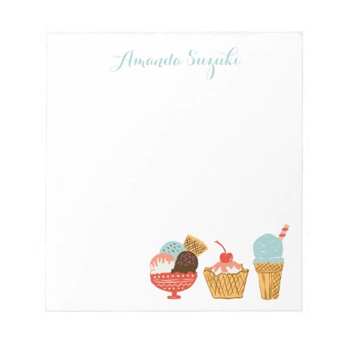Ice Cream Illustration  Add Your Name Notepad