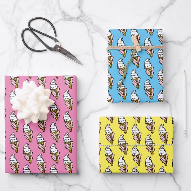 Ice Cream Illustration All Over Pattern Wrapping Paper Sheets (Front)