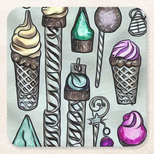 Ice Cream Illustrations Square Paper Coaster