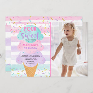 Ice Cream Invitation Four Ever Sweet 4th Birthday