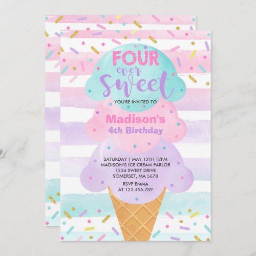 Ice Cream Invitation Four Ever Sweet 4th Birthday