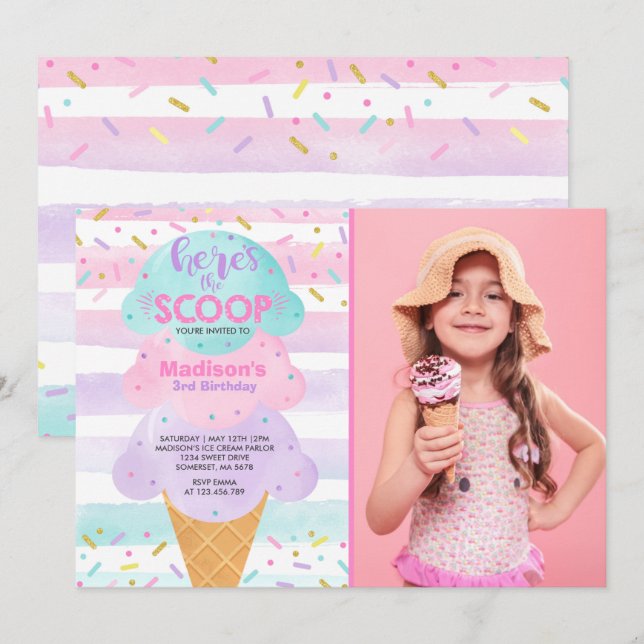 Ice Cream Invitation Ice Cream Birthday Party (Front/Back)