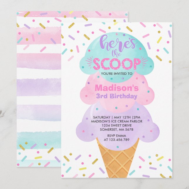 Ice Cream Invitation Ice Cream Birthday Party (Front/Back)