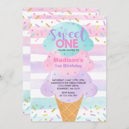 Ice Cream Invitation Sweet One 1st Birthday