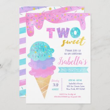 Ice Cream Invitation Two Sweet 2nd Birthday Invite by SugarPlumPaperie at Zazzle