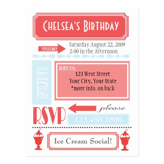 Ice Cream Invite Postcard