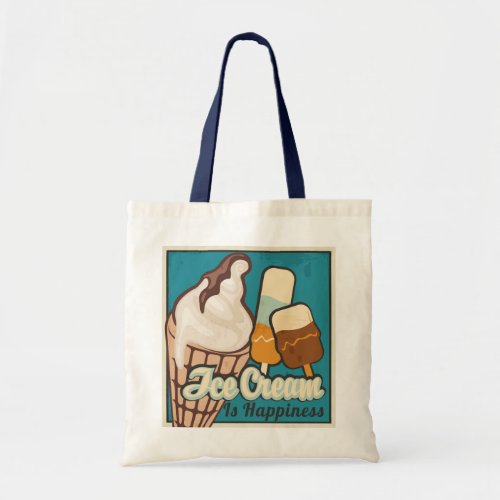 Ice Cream is Happiness Retro Guilty Pleasure Quote Tote Bag