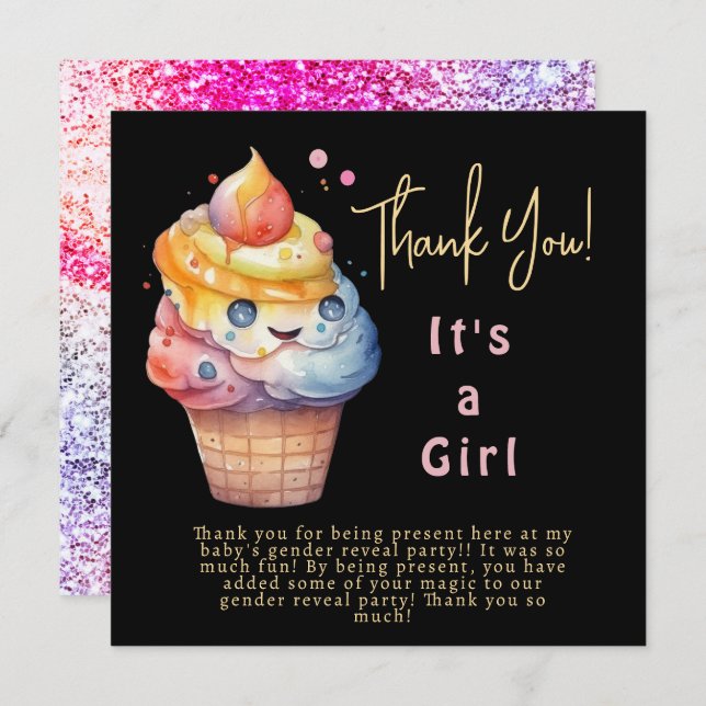 Ice cream It's a girl Thank You Card (Front/Back)
