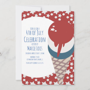 Ice Cream July 4th Stars and Dots Red Invitation