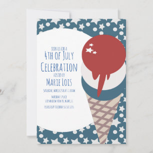 Ice Cream July 4th Stars and Dots Red Invitation