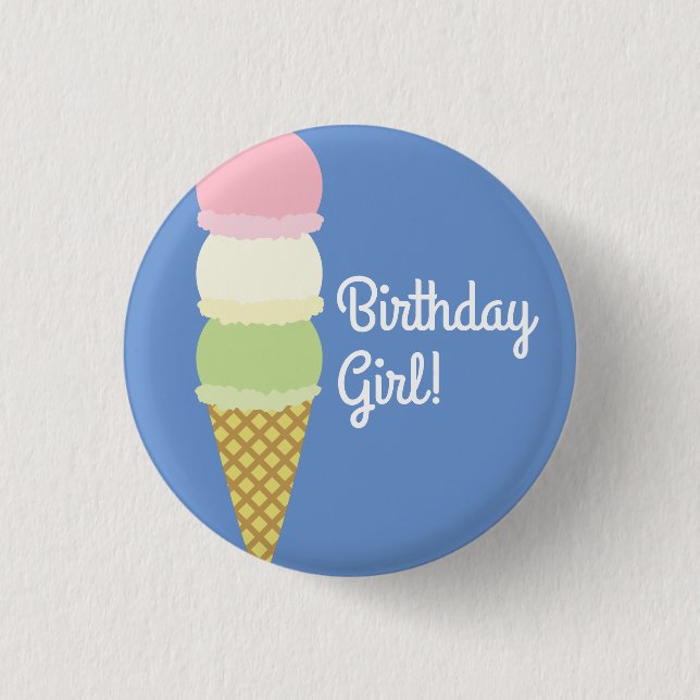 Ice Cream Kid's Birthday Party Button (Front)