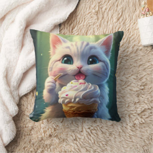 Ice Cream Kitty (1): Throw Pillow