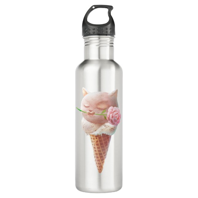 Ice Cream Kitty – Rosy & Dreamy Stainless Steel Water Bottle (Front)
