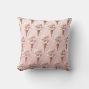 Ice Cream Kitty – Rosy & Dreamy Throw Pillow