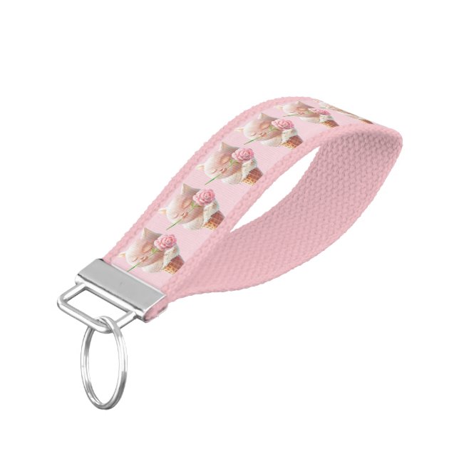 Ice Cream Kitty – Rosy & Dreamy Wrist Keychain (Angled Down)