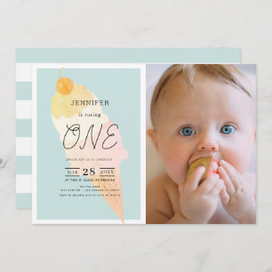 Ice Cream Light Blue 1st Birthday Invitation