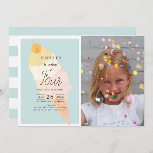 Ice Cream Light Blue Birthday Invitation