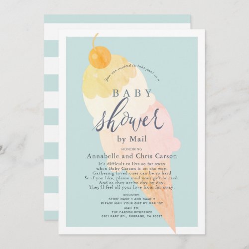 Ice Cream Light Blue Boy Baby Shower by Mail Invitation