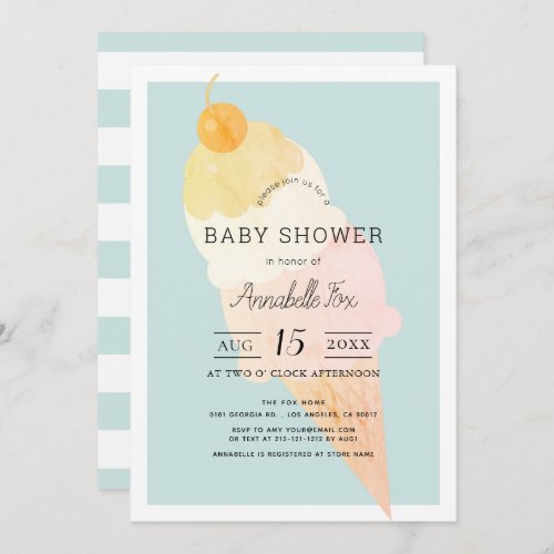 Ice Cream Light Blue Boy Baby Shower Invitation