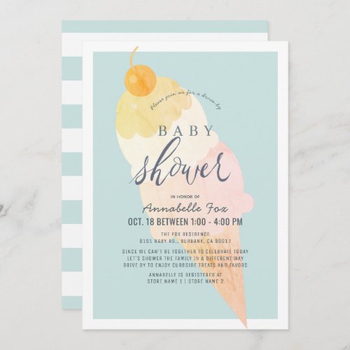 Ice Cream Light Blue Boy Drive_by Baby Shower Invitation