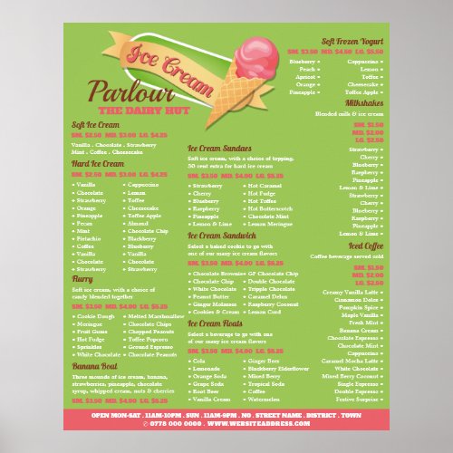 Ice Cream Logo Ice Cream Parlour Menu Poster