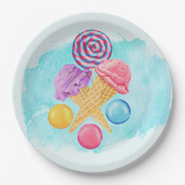 Ice Cream Lollipop and Candy Paper Plates (Front)