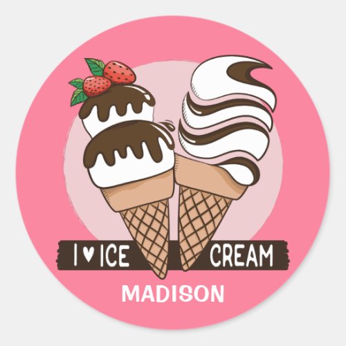 Ice Cream Lover custom name  color stickers