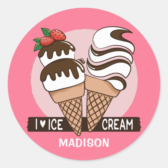 Ice Cream Lover custom name & color stickers (Front)
