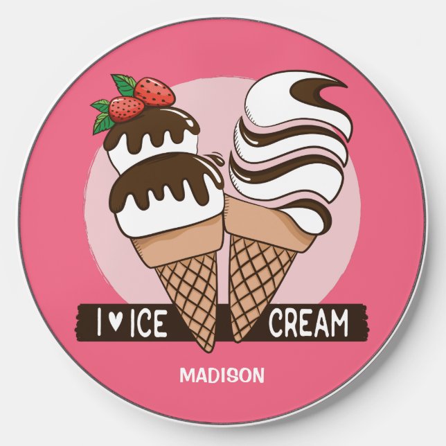 Ice Cream Lover custom name & color Wireless Charger (Front)