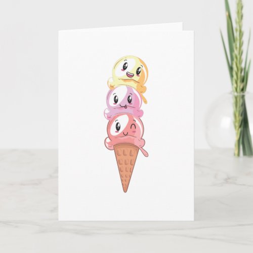 Ice Cream Lover Kawaii Waffle Ice Cream Cone Card