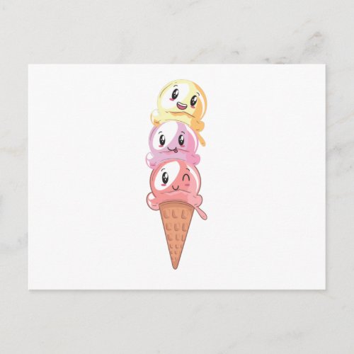 Ice Cream Lover Kawaii Waffle Ice Cream Cone Postcard