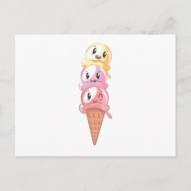 Ice Cream Lover Kawaii Waffle Ice Cream Cone Postcard (Front)