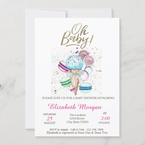  Ice cream Macaroons Oh Baby Summer Baby Shower  Invitation