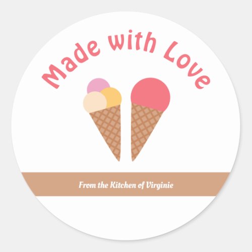 Ice Cream Made with Love Label Sticker