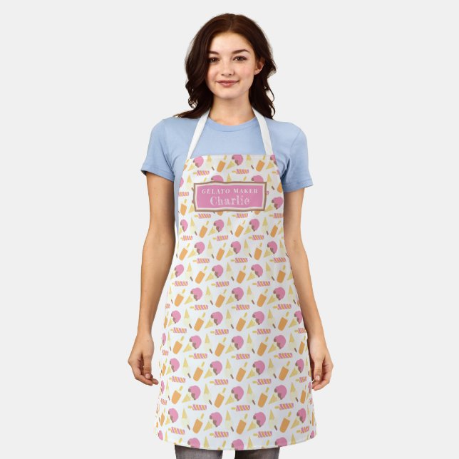 Ice cream maker personalized lolly cones pattern apron (Worn)