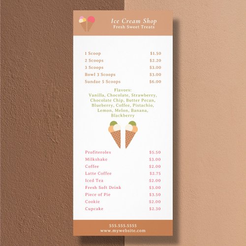 Ice Cream Menu  Price List Rack Card