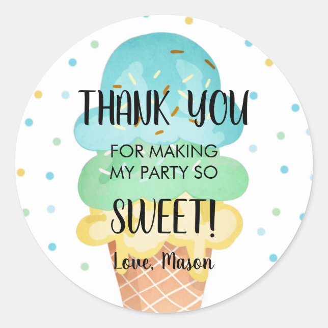 Ice Cream Mint Blue Yellow Sweet Boy Birthday  Classic Round Sticker (Front)