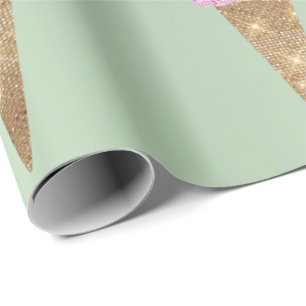 Ice Cream Mint Green Pink Pastel Metallic Summer Wrapping Paper