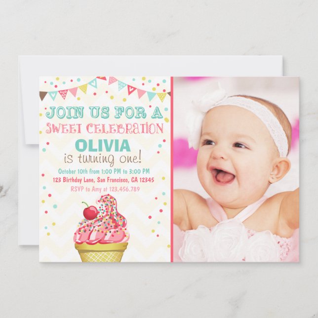 Ice Cream Mint Pink Party Birthday Invitation (Front)