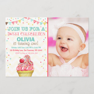 Ice Cream Mint Pink Party Birthday Invitation