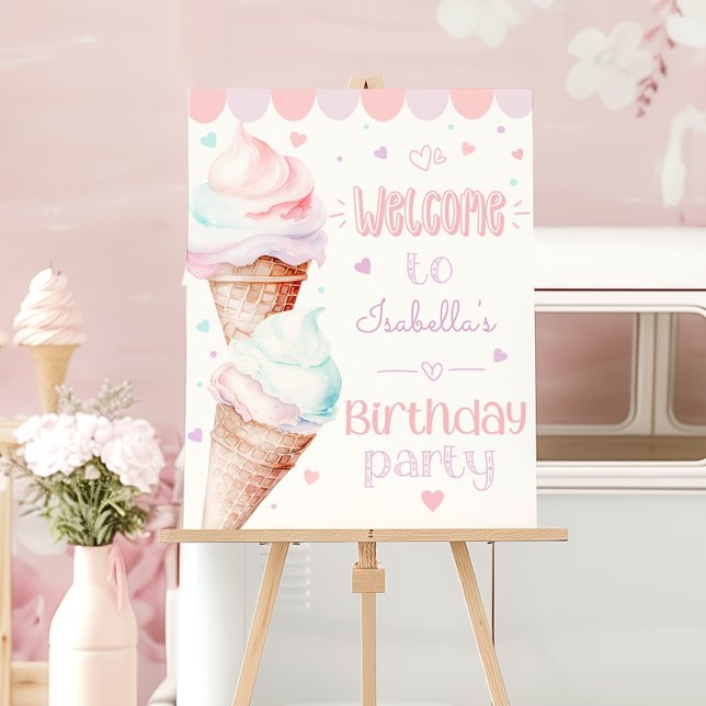 Ice cream modern girl birthday party welcome foam board (Creator Uploaded)